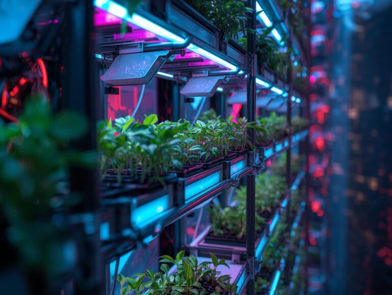 Animated futuristic vertical farming in skyscraper building, _plants growing in shelves, hydroponic systems, bright neon animation. (2)